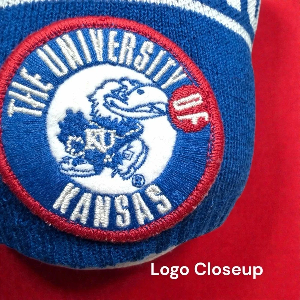Adidas trefoil  Adidas Kansas Jayhawks Beanie Hat Pom Knit Blue NCAA KU Slouch